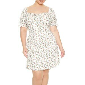 Ditsy Floral Square Neck Puff Sleeves Mini Dress 1X - NEW